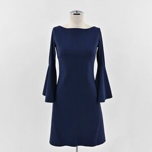 Chiara Boni‎ Natalia Navy Blue Dress Size 38 Bell Sleeve Bateau Neck Stretch